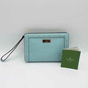 Kate Spade New York Helena Street Light Blue Leather Studded Wristlet Clutch